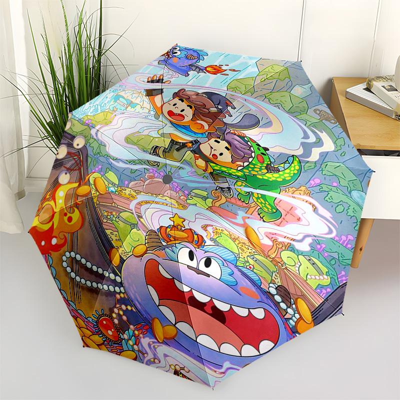 

1pc Outdoor Umbrella with Adventure Characters - Automatic Opening/Closing, Portable 3-Fold Design, 8-Bone Iron Frame, Perfect Gift for Fans, Tra