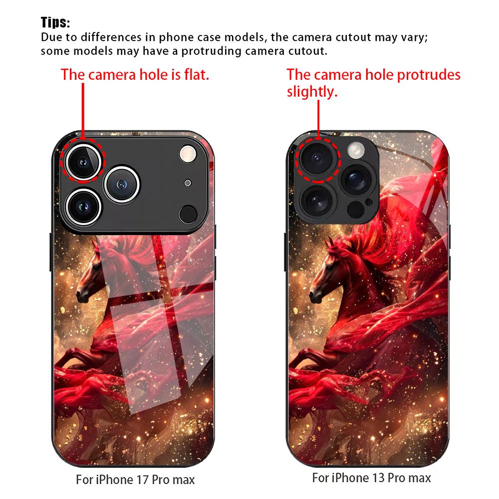 Year of the Horse limited tempered glass mobile phone case suitable for iPhone 17/16/15/14/13/12 Pro Max,all-inclusive anti-fall