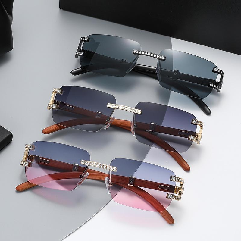 Y2K Vintage Luxury Designer Rimless Diamond Sunglasses Women Crystal Rhinestone Square UV400 Sun Glasses For Men