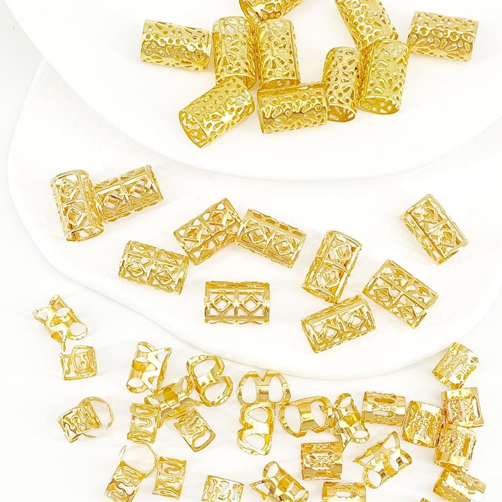 50PCS Bohemian Style Mini Dreadlock Beads Vintage Hollow Hair Rings Hair Pins Loops Hair Accessories Loc Hair Jewelry for Braids