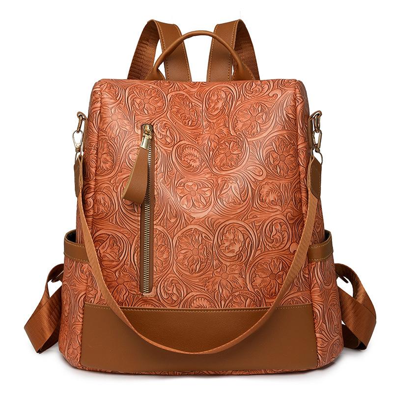 

Женский контрастный рюкзак из мягкой кожи, многофункциональный противоугонный рюкзак коричневый