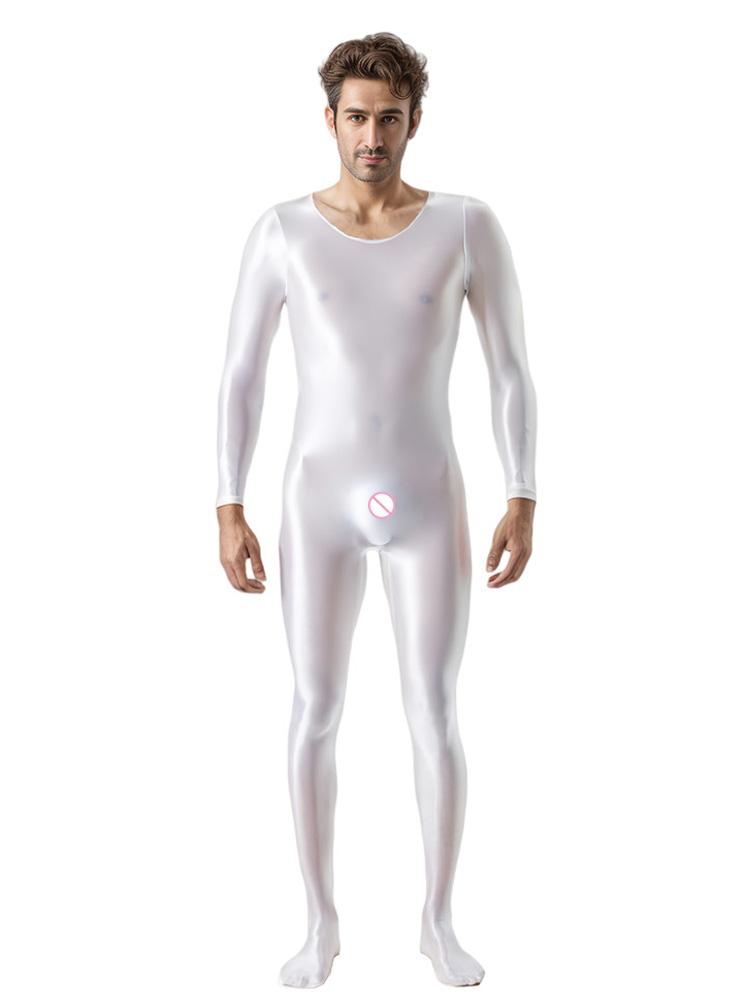 Sexy Men Candy Color Oil Glossy Shiny Shapping Bodysuit Stain Smooth Sheer See Through Sexy Tights Elastic Fitness Leotard