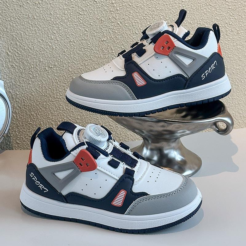 

Autumn Student Low-top Rotating Button Girls Sports Shoes Leather Surface Breathable Lightweight Running Shoes Boys 37 серый
