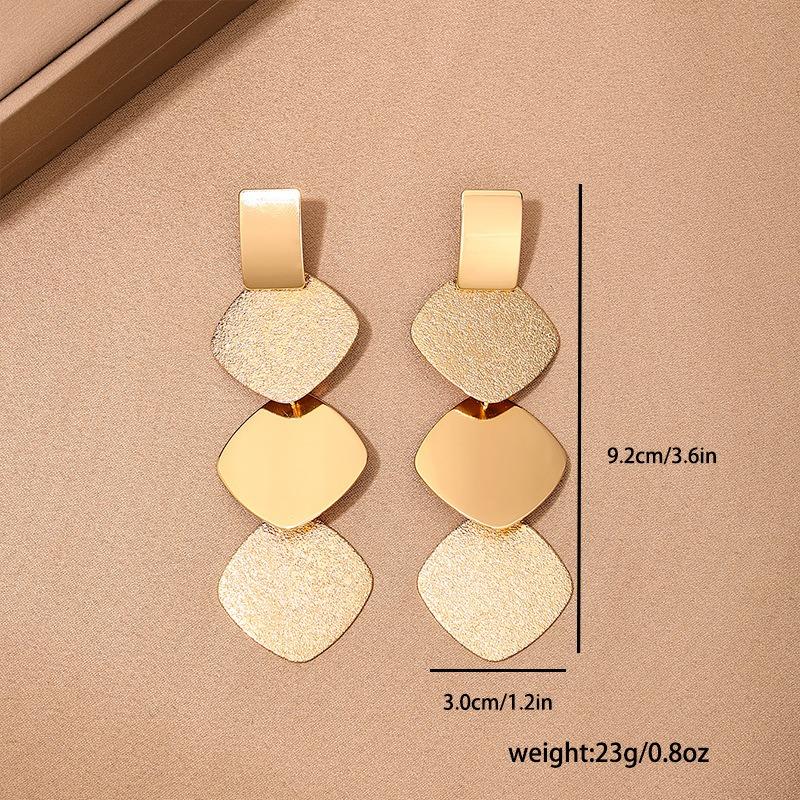 Fashion Temperament Metal Geometric Square Tassel Earrings For Women