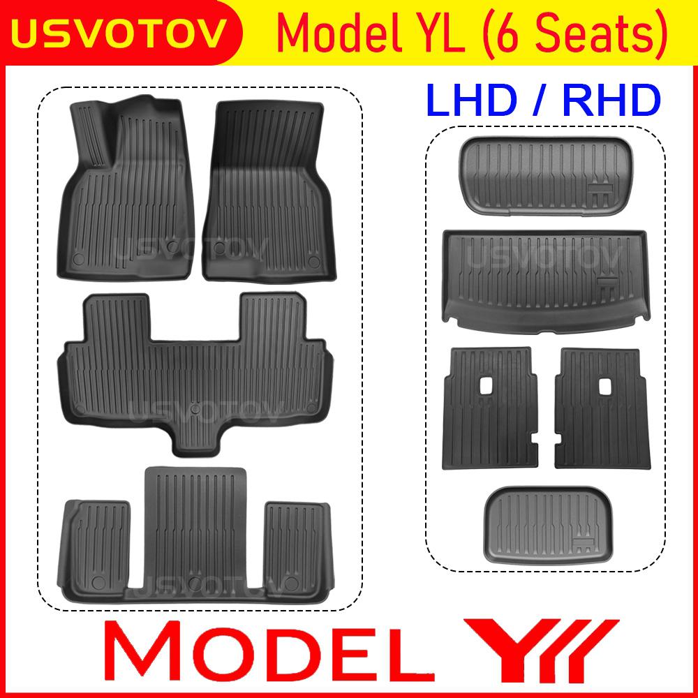 USVOTOV All-Weather Floor Mats Cargo Liner For 2026 Tesla Model YL Y L (6 Seats) Accessories Trunk Mats Back Seat Protector Pads