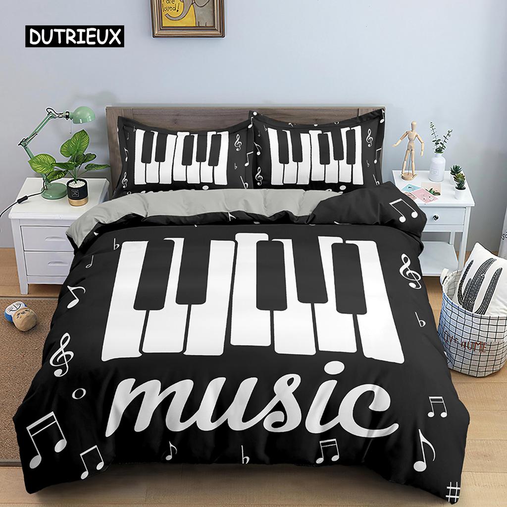 Music Notes Bedding Set Duvet Cover Set Piano Keys Keyboard Bed Set Classic Music Melody Comforter Cover for Kids Boys Girls