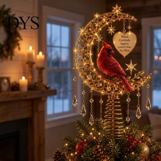 Dekoratives Mittelstück für Baum, beleuchteter Gedenk-Weihnachtsstern, Engel, Rotkehlchen, Rentier-Designs, Baumspitze Ornament Topper mit warmem Leuchten,