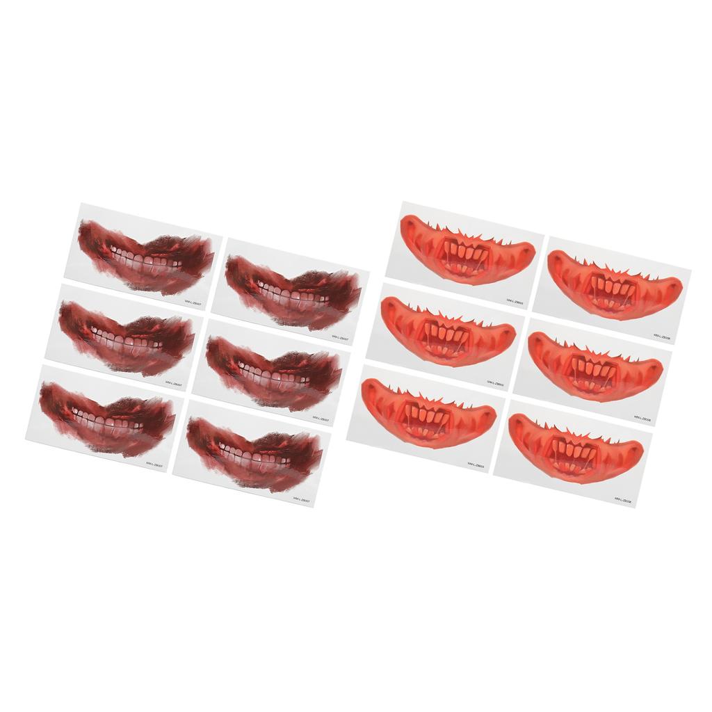 6 Blatt Halloween Tattoo Sticker Horror Mund Wasserdicht Narbe Schorf Langlebig Streich Temporäres Tat