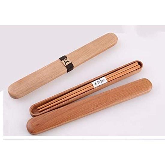 Natural Wood Chopsticks Japanese Style Chopstick Box Set Wooden Antibacterial Bento Dining Use Chinese Cuisine Portable Cutlery (Cherry Wood)
