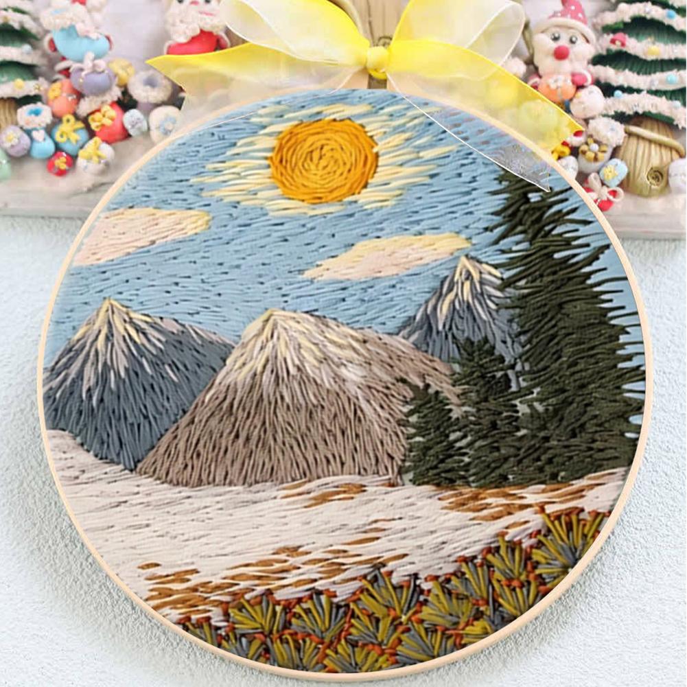 Merry Christmas Handmade Sewing Art Craft Kit with Pattern Cotton Threads Needles Hoop Embroidery Starter Kit for Beginners