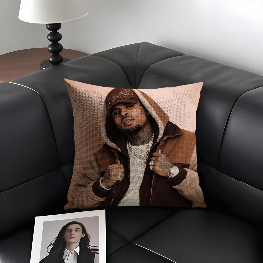 C-Chris Brownn Rapper Cushion Cover Natural Linen Organic Fabric Double-Sided Printing Sofa Home Decor Gift Pillow Case
