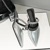 2025 Spring and Summer New Nude Fairy Wind Patent Leather Pointed Half Slippers Women Wear French Temperament Thick Heel Cool Slippers