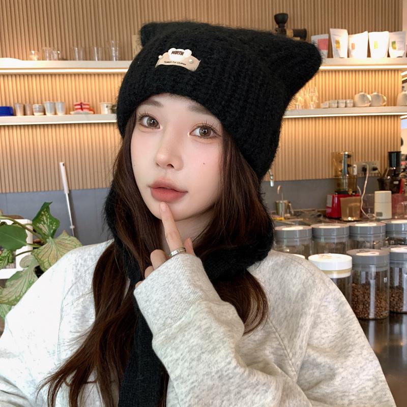Cute ear hat women's autumn and winter warm windproof knitted hat sweet versatile ear protector small wool hat
