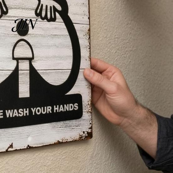 Vintage Metal Plaque Please Wash Your Hands Sign, Waterproof Rust-Proof Retro Bathroom American Country Style Decor Wall Decor, Distressed Art