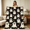 Soft Cozy Flannel Throw Blanket with Cute Ghost And Little Bear All Over Print All Season Warm Lightweight Blanket for Sofa Couch Bed Office Living Ro
