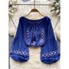 Retro Ethnic Style Lantern Sleeve Shirt Tassel Embroider