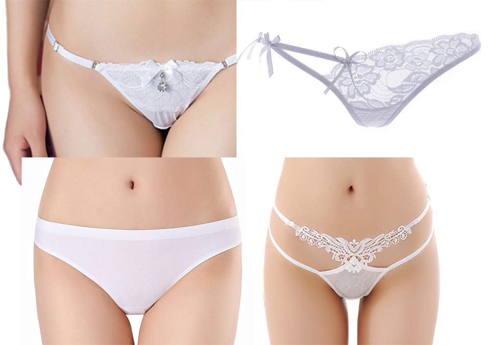 Cute and Attractive Design Free White B R-Style T-Back Women's Panties, 4-Pack (JP, Alphabet, Size, Set)