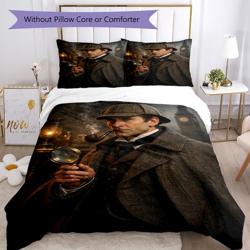 3pcs Sherlock Holmes Bedding Set Duvet Cover Closure Includes 1 Duvet Cover & 2 Pillowcases, Soft and Comfortable for All Seasons.