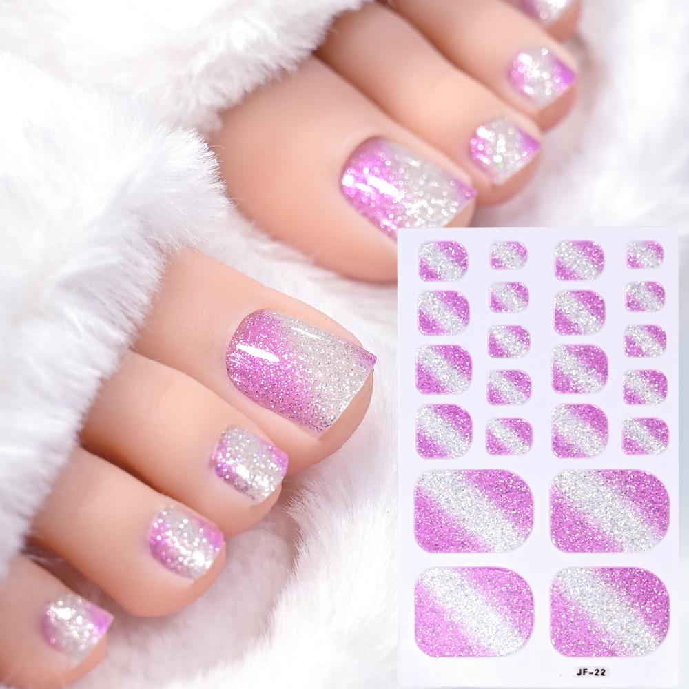 22tips/Sheet Glittering Toenails Manicure Art Decals Baking Free Toe Nail Stickers Full Cover Removable Adhesive DIY Nail Patch*
