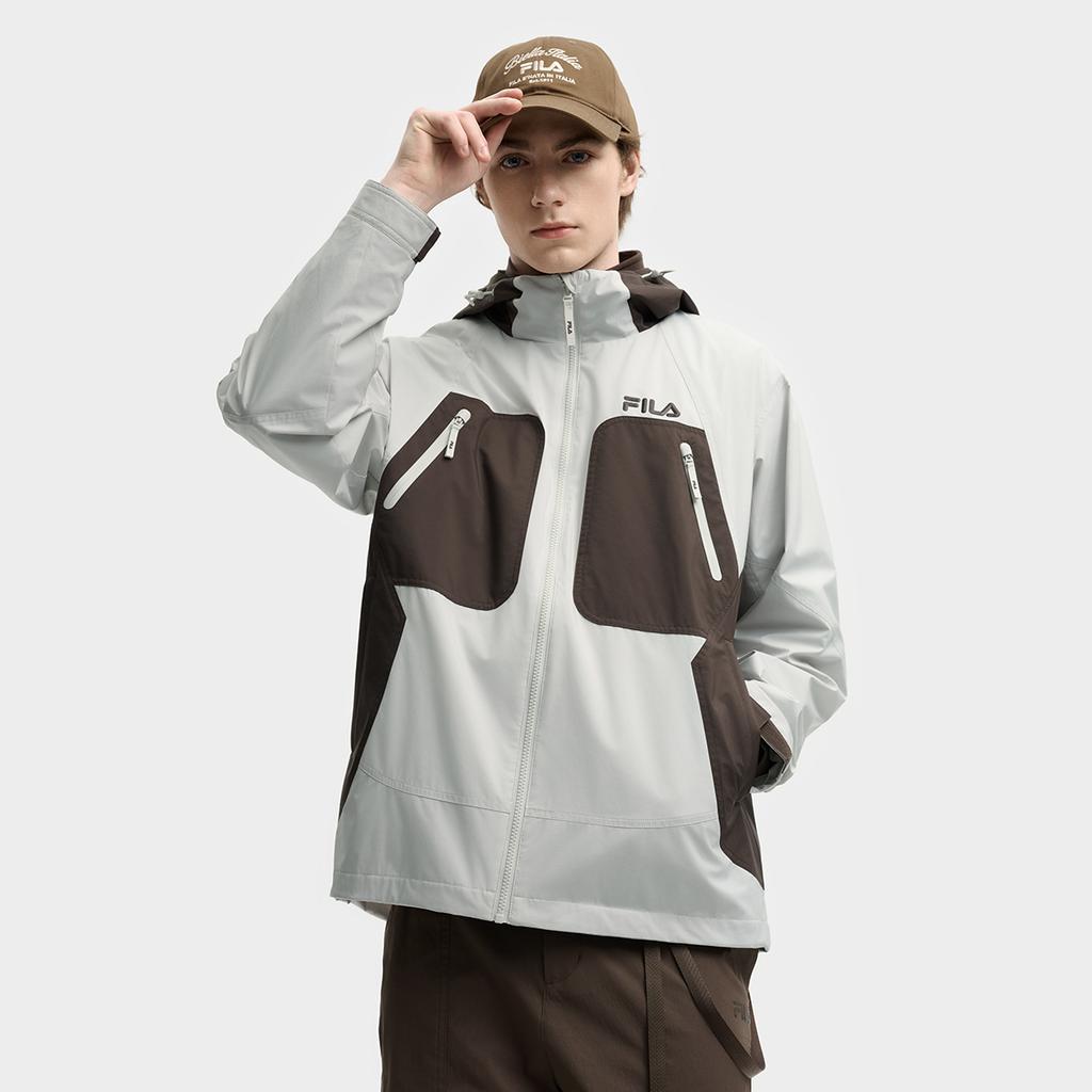 Fila Original Fashion Retro Simple Casual Sports Everyday Versatile Comfortable Color Block Woven Hooded Two-Piece Jacket Men Jackets F11M539707F-GY