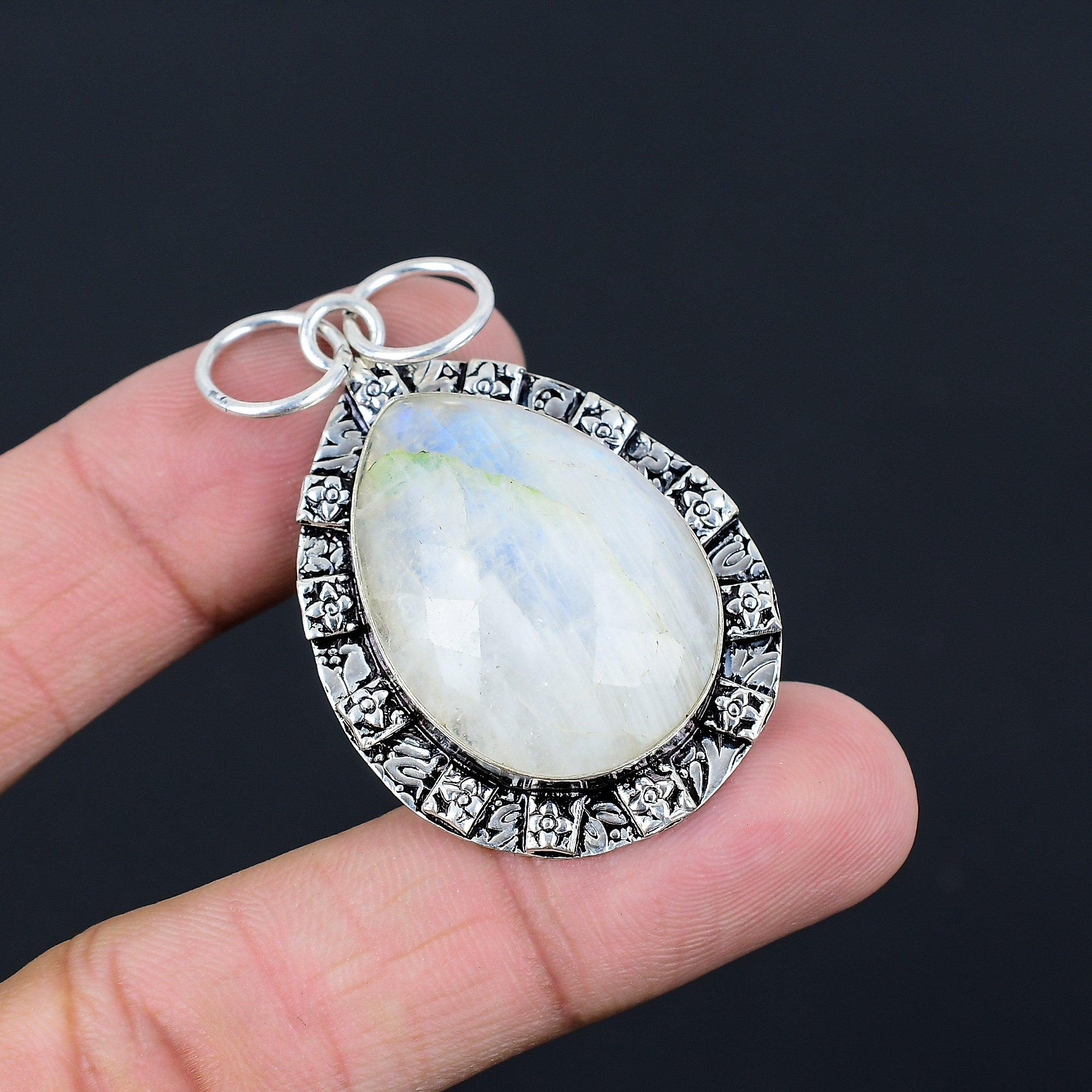 Crown Chakra Natural Rainbow Moonstone Sterling Silver Daughter Unique Pendant