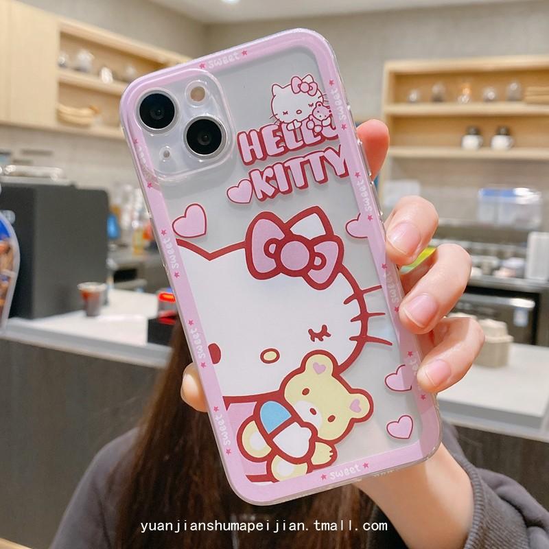 Cute cartoon kitty cat is suitable for iphone13 mobile phone case Apple 12pro women's 15pro transparent all-inclusive.