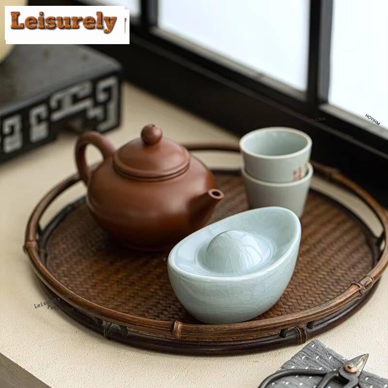 Ru Kiln Gold Ingot Tea Pet Boutique Ice Gracked Glaze Tea Pet Creative Tea Figurine Toys Tea Ceremony Lid Holder Chinese Teaware