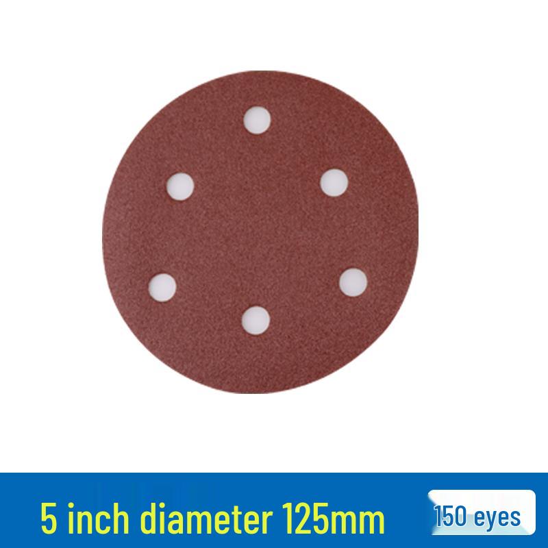 Red Sand Flocking 5-Inch Self-Adhesive Sandpaper Disc, 6 or 8 Holes, for Dry Grinding and Polishing
