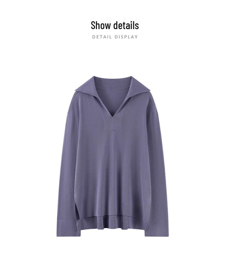 Xiao He Women's 2025 Autumn Wool & Mulberry Silk Blend Polo Collar Knit Pullover