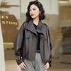 Women's Cropped Washed Leather-Look Jacket