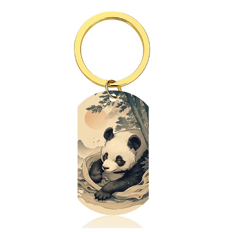 Panda Keychain Japanese Nature Relaxing Mountain Gift Box Stylish Key Japanese Zen Decor [XIOUDO] Ukiyo-e Design, Accessory, Scenery, Included,
