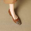Fashion 2025 New Spring Women Pumps Square Toe Chunky Heel Genuine Leather Women Shoes Shallow Ladies Leopard Ladies Shoes
