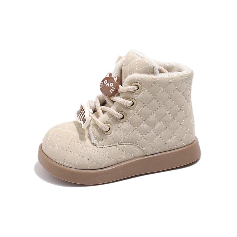 Cute Winter Girls' Boots Cartoon Cat Trend Children Fashion Thick Bottom Cotton Boots 2024 New Versatile Kids Causal Ankle Boots