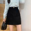 Women's 2024 Corduroy Black High-Waisted Midi Skirt - Autumn/Winter Slimming A-Line Petite Fashion, Hip-Hugging Mini Skirt