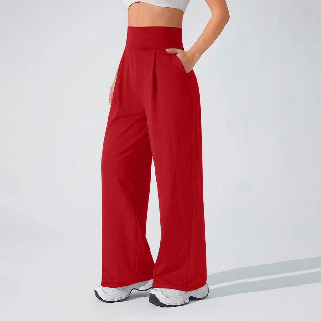Women's High Waisted Yoga Pants with Pockets - Flowy Straight Leg Casual Pants for Outdoor Running and Hiking
