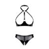 Womens Patent Leather Lingerie Set Halter Neck Open Cup Bra Crotchless Briefs Wet Look Clubwear Night Outfit