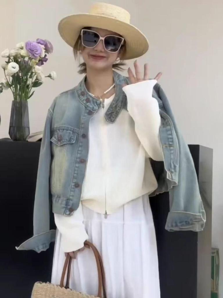 Korean Retro Niche Design Denim Jacket for Women - Autumn/Winter