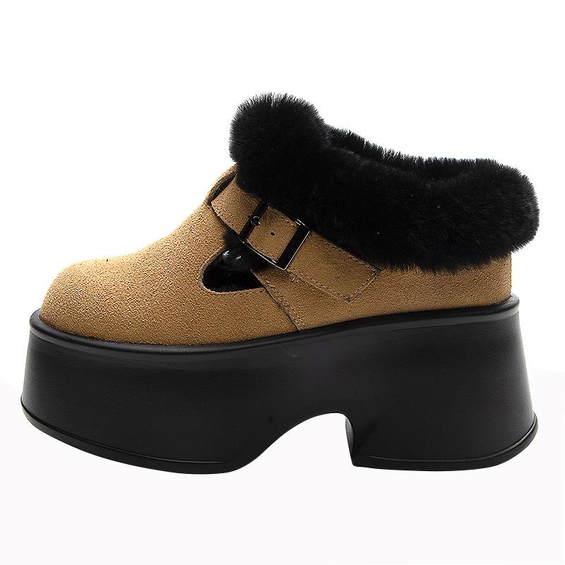 Thick-soled bag head half-support shoes autumn and winter new 2025 women's heightening fashion buckle versatile rabbit velvet cotton slippers trend