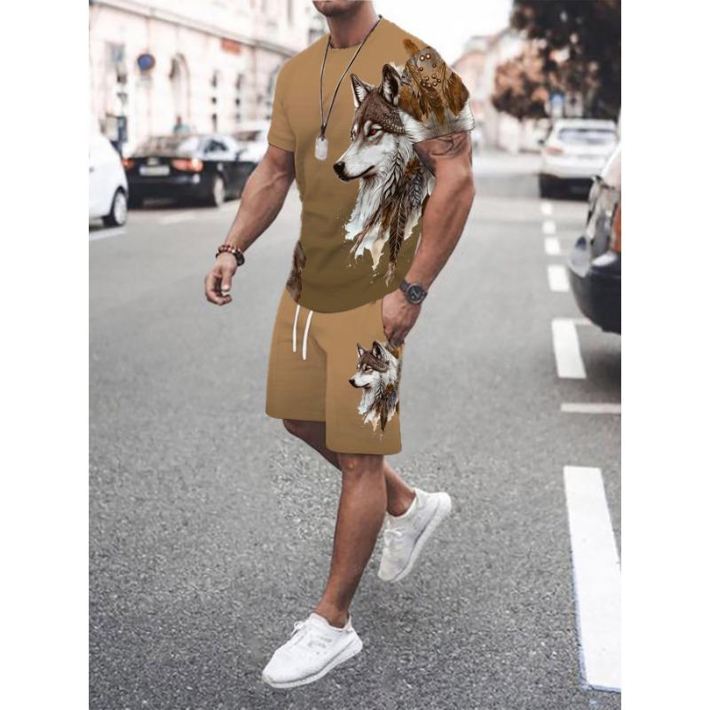 Men's Casual Fashion 3D Wolf Print Set