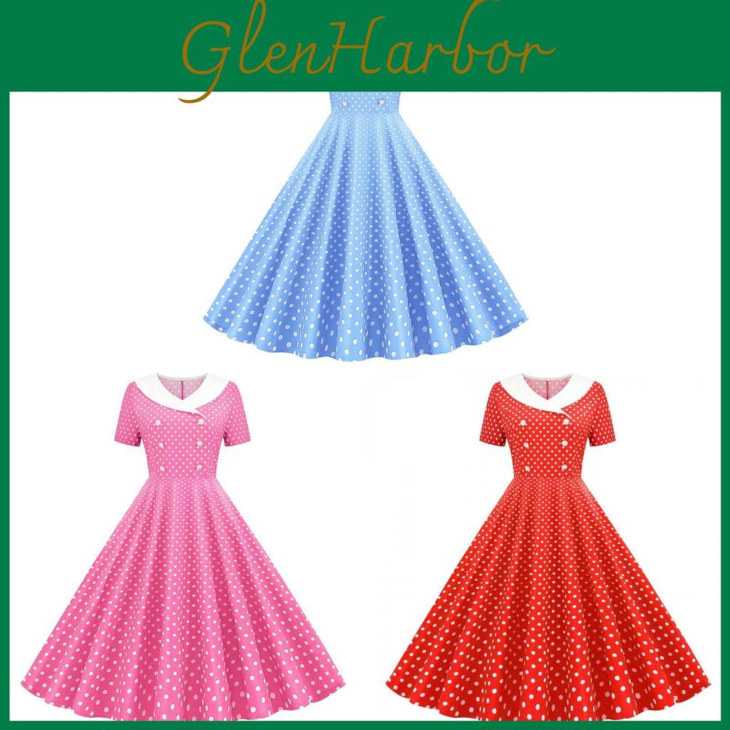 Vintage Polka Dot Print Midi Dress With Splicing Details For Casual Women