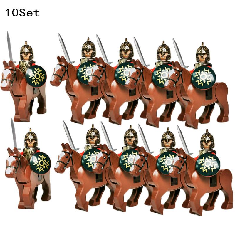 10 Sets Gondor Knight LOTR 9471 Fountain Guard & Castle Roman Solider Black Falcon With Horse Figure Building Block Kids TOYS