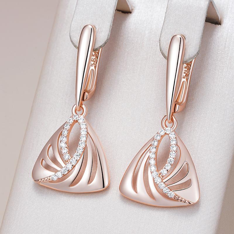 Cercei unici geometrici de culoare aur roz, cu picătură, pentru femei, cu accesorii strălucitoare din zircon natural, bijuterii fine pentru zi cu zi, cadou