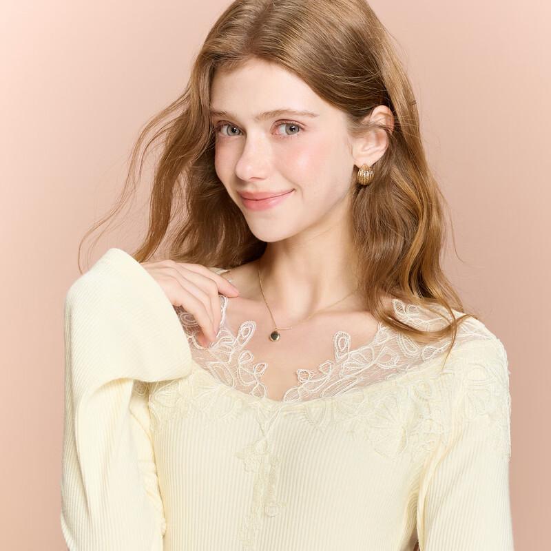 Sancai 2026 Winter Lace-Trimmed A-Line Knit Dress