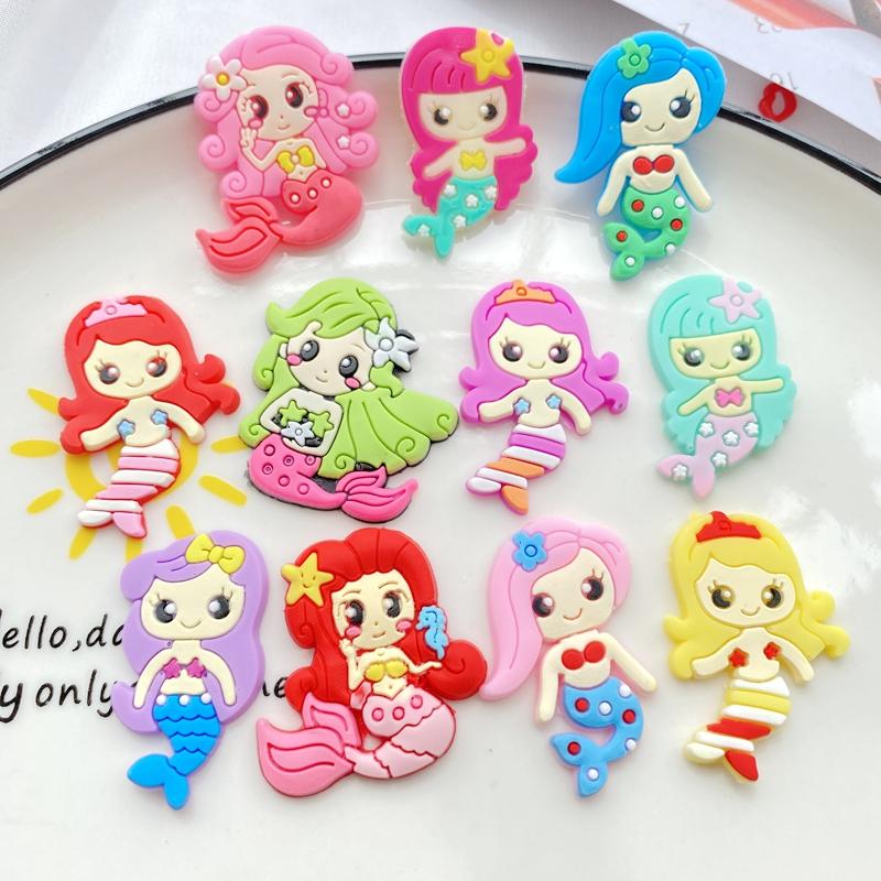 

10pcs New Cute Cartoon Mermaid Series PVC Flexible Glue Flat Back DIY Scrapbook Embellishment Phone Craft Decoration