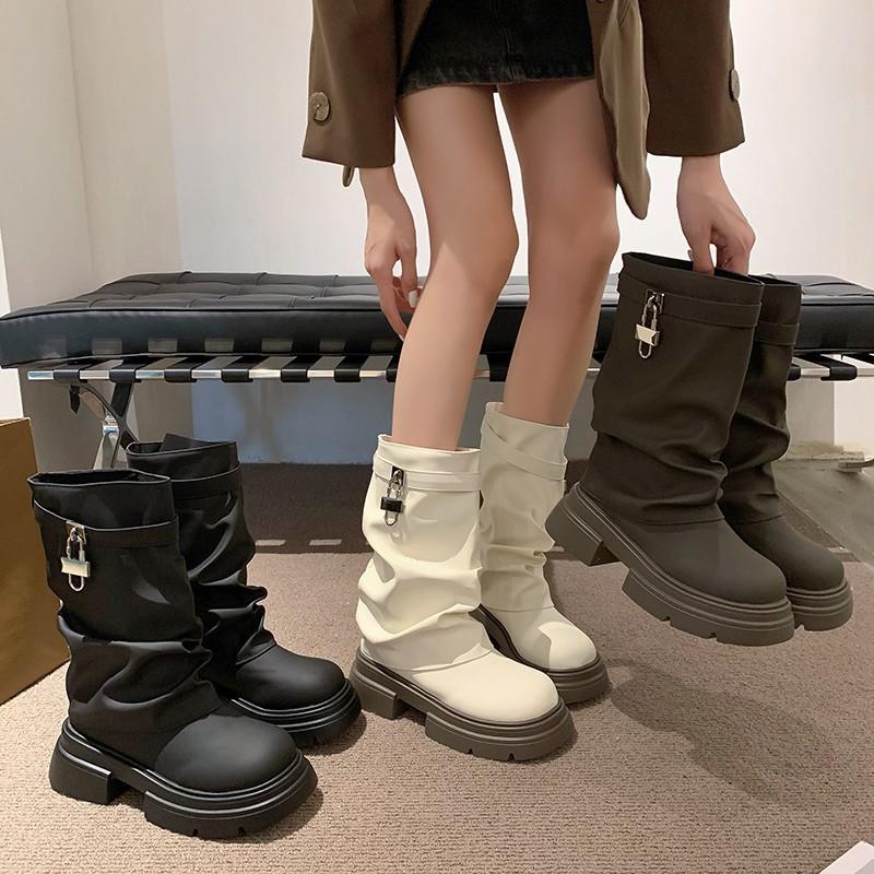[Weird Aestheticism] Thick-soled inner height-increasing stacking boots women's autumn sweet and cool babes trousers short boots Martin boots