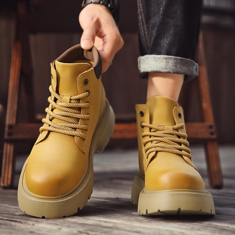 Thick-soled big yellow boots men's Martin boots 2025 winter new trendy shoes light-soled retro thick-soled heightening casual men's shoes