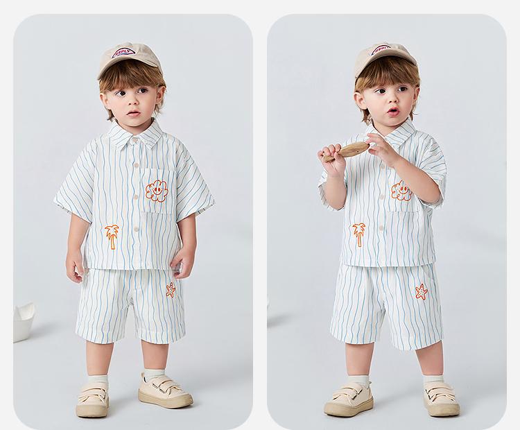 [Cowboy] Mini Balabala Boys' Set Lightweight Cotton Hemp Short Sleeve Shirt Pants Summer New 2026