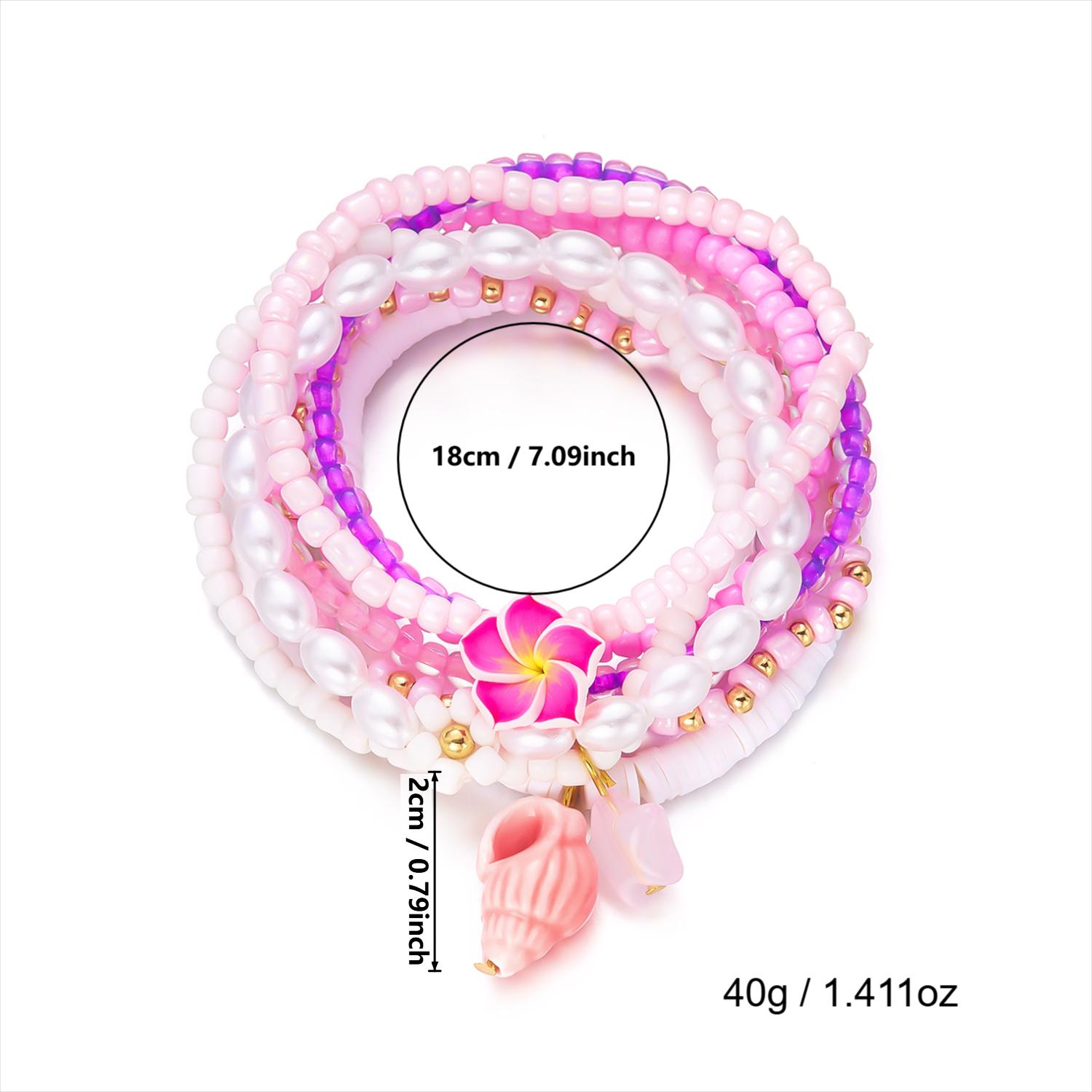 

Multilayer Flower Conch Shell Bracelet Set for Women Floral Imitation Pearls Beaded Elastic Bracelets Music Festival Jewelry Gif