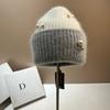 Winter Small Fragrant Wind Pearl Color Matching Warm Wool Hat Cold Nordic Thickened Double-Layer Angora Rabbit Hair Knitted Hat