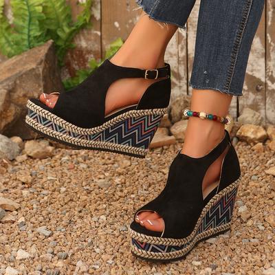 Foreign Trade Large Size Women's Shoes 2025 New One-word with Wedge Heel Platform Sandals Fashion New Wedge Heel Sandals High Heel Women